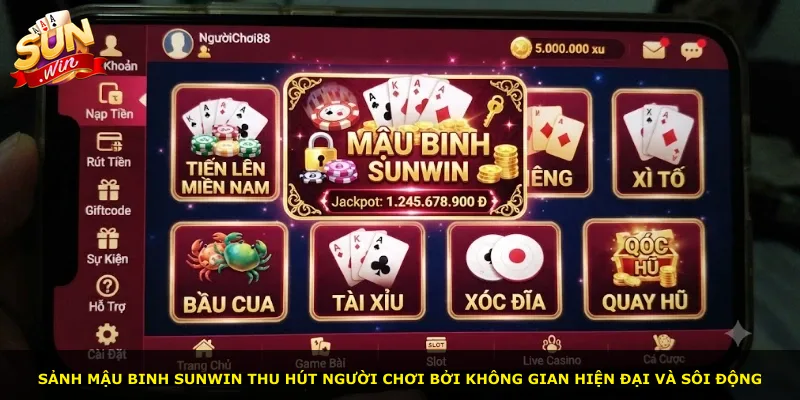Sảnh Mậu binh Sunwin thu hút người chơi bởi không gian hiện đại và sôi động